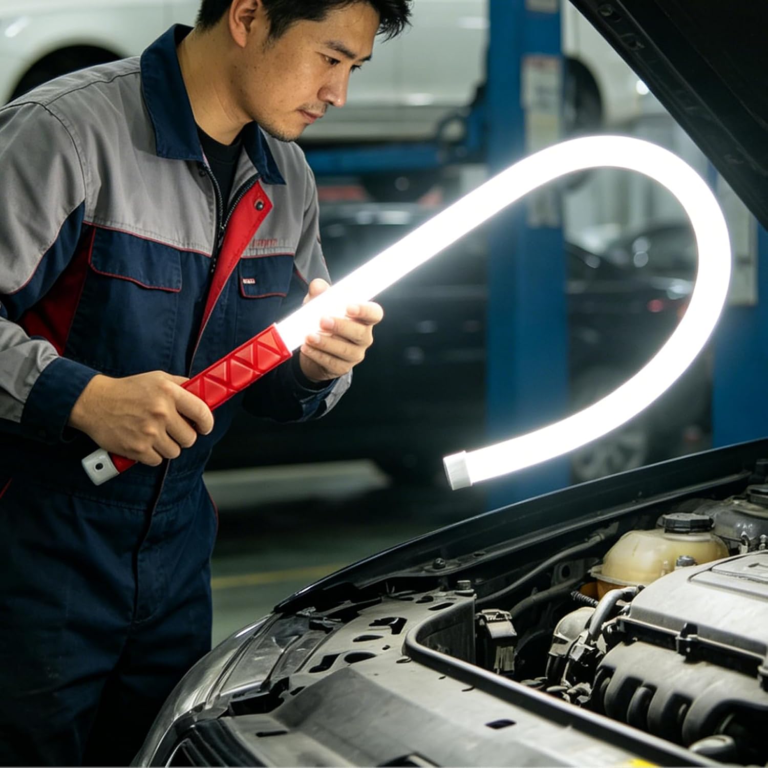 Portable Repair Light, White | 20 Inch Bendable LED Work Lamp with Handheld Control and USB Rechargeable Power for Auto Maintenance and Camping