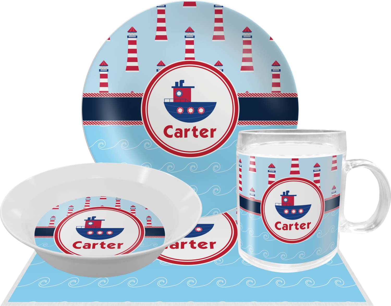 Personalized Light House & Waves Melamine Bowl - 12 oz