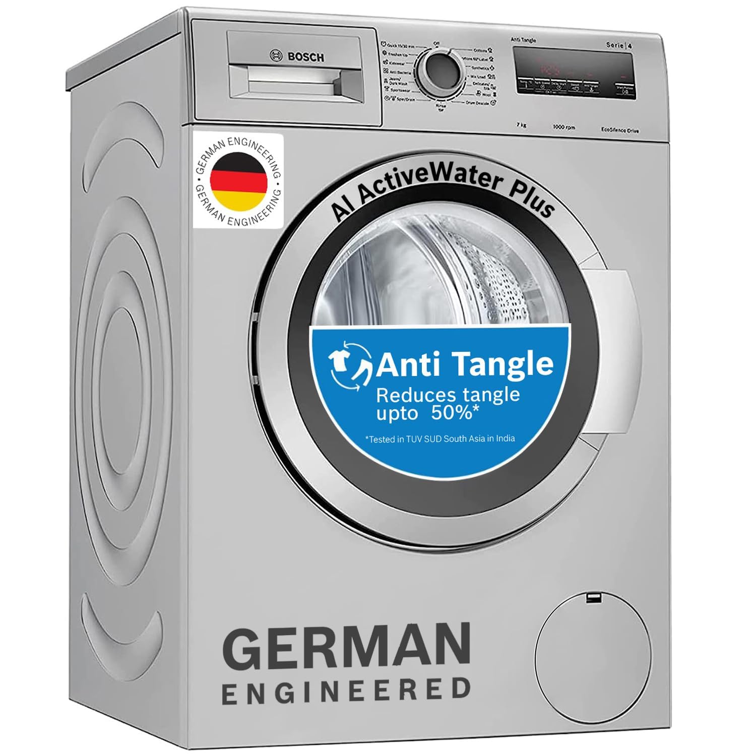 Bosch 7 kg 5 Star Fully-Automatic Front Loading Washing Machine (WAJ2016SIN, Silver, AI active water plus, In-Built Heater)