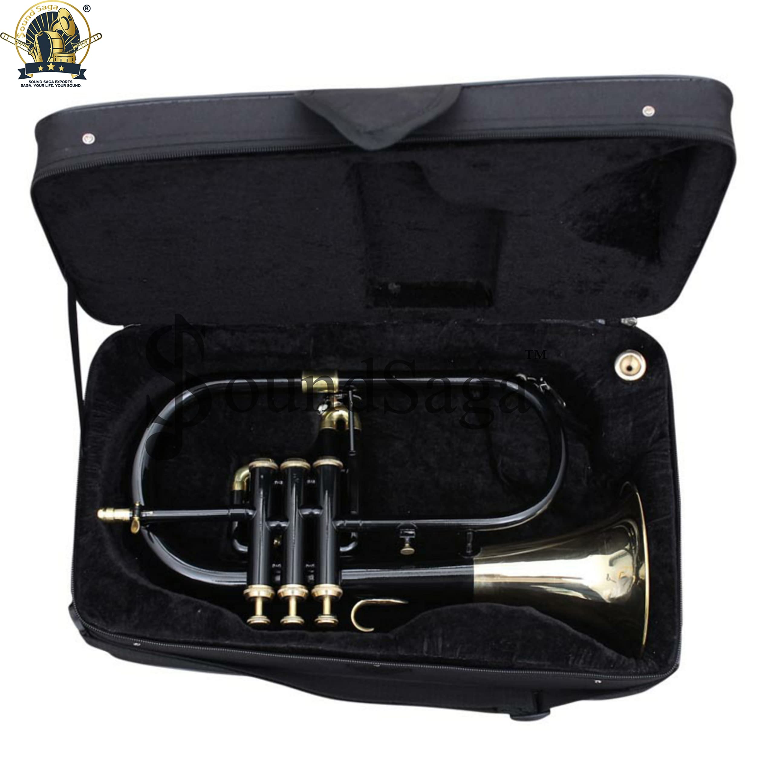 Flugel Horn 3-zaworowy skok BB najwyższej jakości mosiądz, w tym ustnik i futerał (CZARNE ZŁOTO)