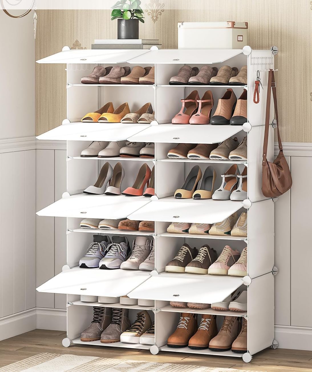 Shoe Cabinet,Shoe Storage Cabinet 7 Tier 28 Pair 14 Tower Shelf Storage Cabinet Stand Expandable for Heels, Boots, Slippers, White