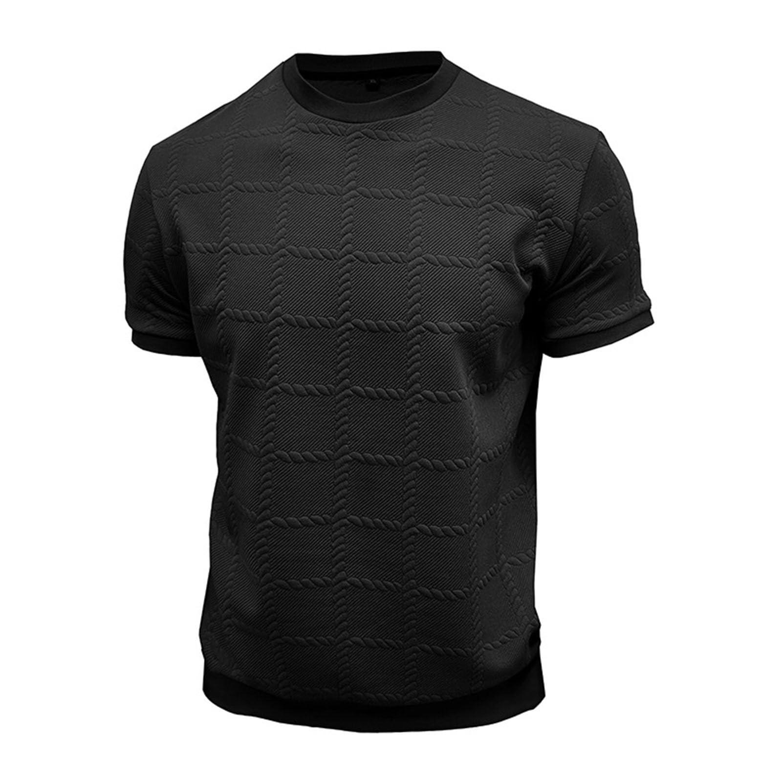 2025 Mens Textured Shirts Heavyweight Short Sleeve Crewneck Beach Tshirt Summer Casual Gym Sport Muscle Tops