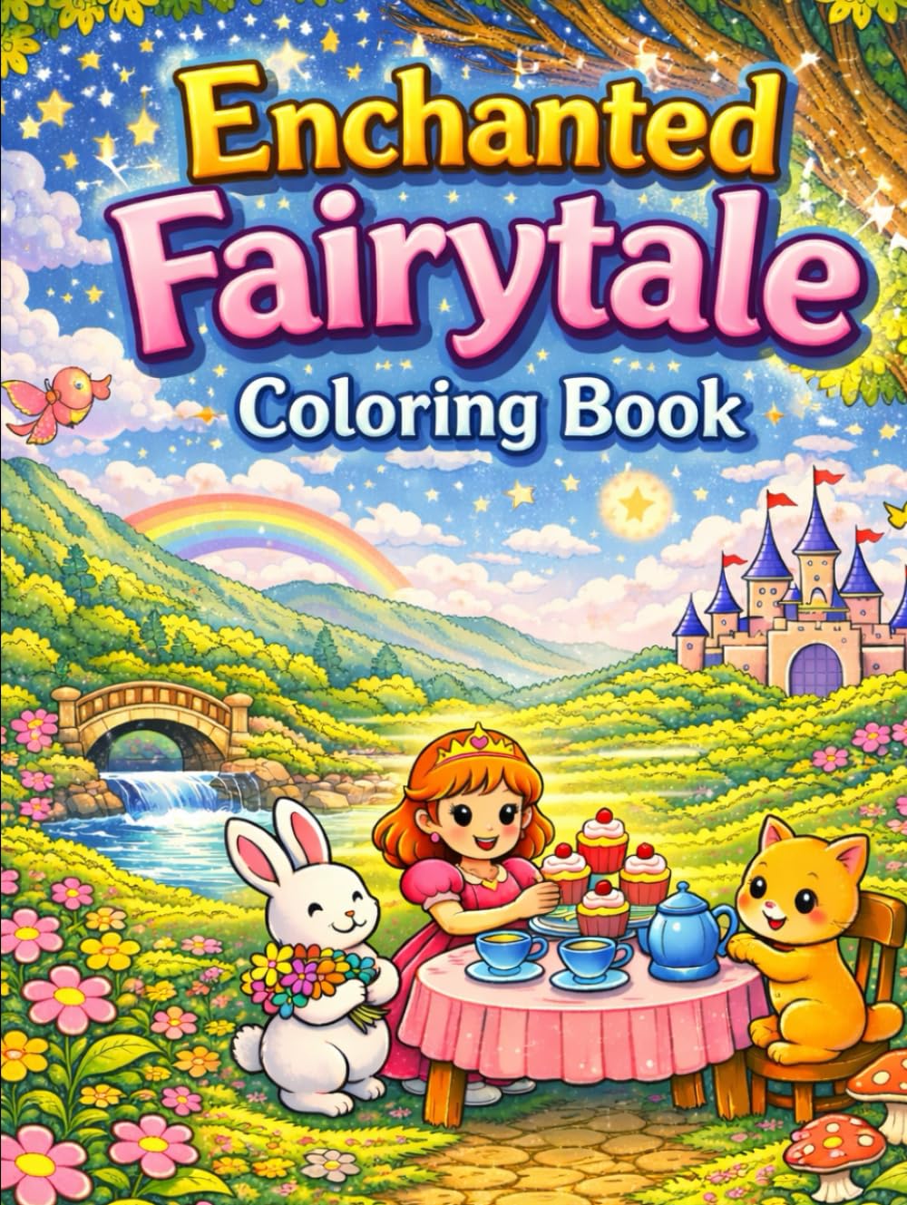 Enchanted Fairytale Coloring Book for Kids Ages 4–8: Princess Adventures, Magical Castles & Cute Animal Friends