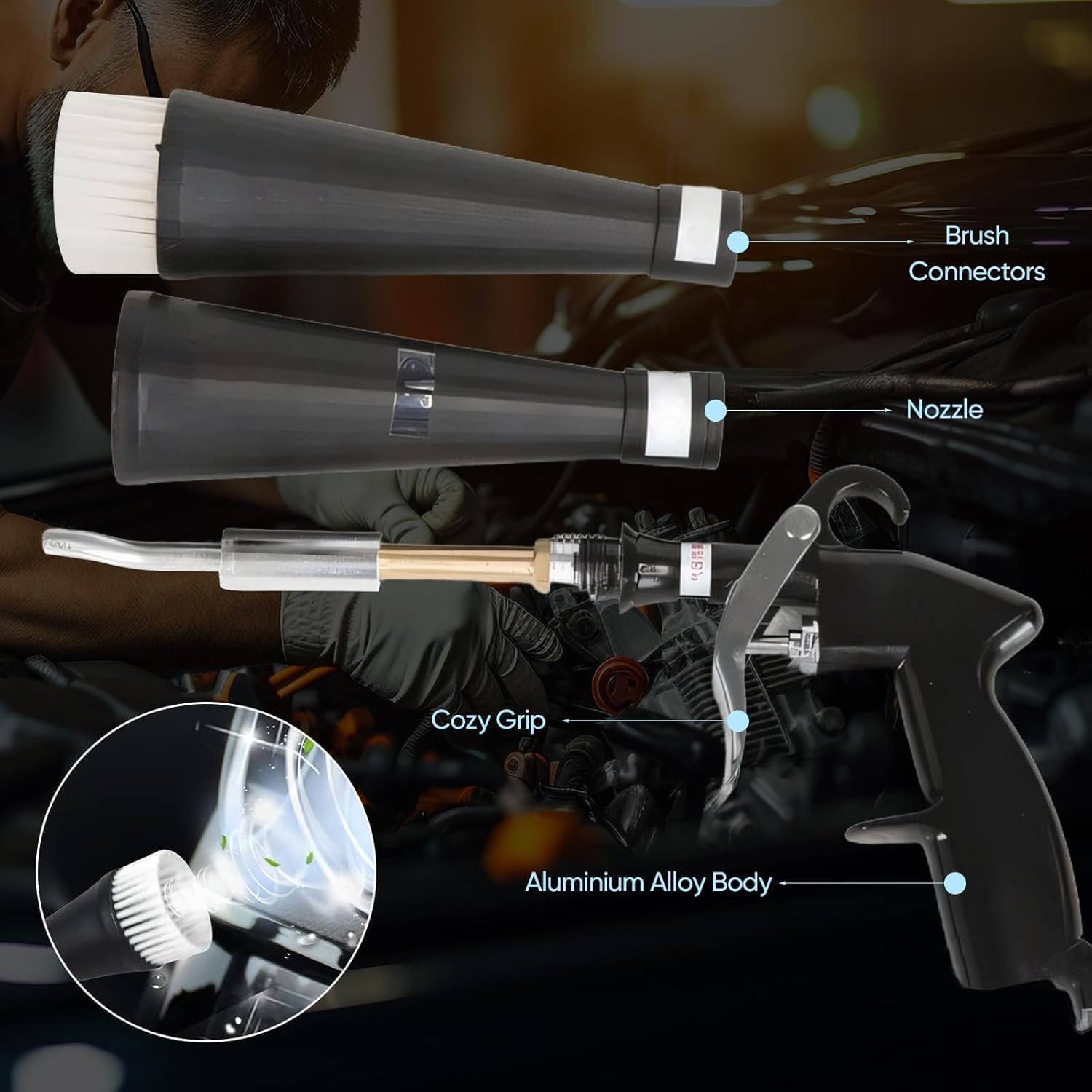 Tornado-Dry Cleaning-Gun Car-Air Blow-Gun Quickly Removes Surface Dirt and Dust Works with Air-Compressor (2 Nozzle*1PCS)