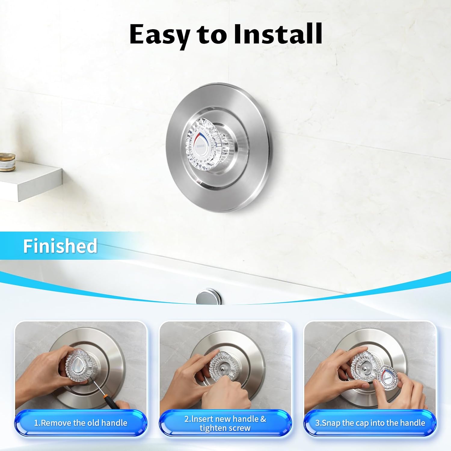 96797 Shower Handle Replacement, Compatible with Moen Chateau Single-Handle Tub/Shower Handle, Shower Knob Replacement Kit, for 1225 Cartridge, Include Screws (1)