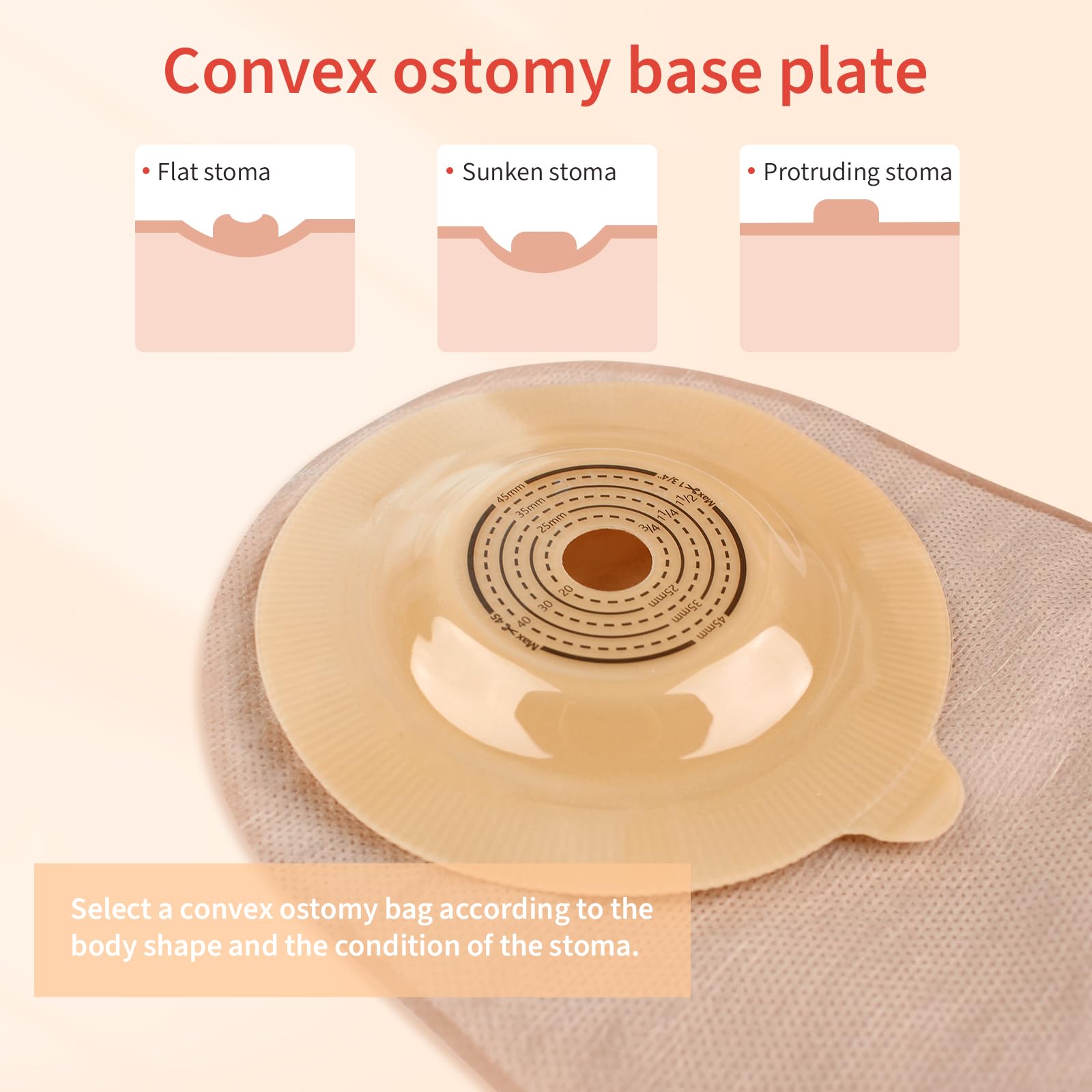 30 bolsas de ostomía convexas para ostomía de dos piezas, bolsas de ostomía drenables para piel irregular, estoma irregular, 45 mm máximo (20 bolsas + 10 barreras convexas)