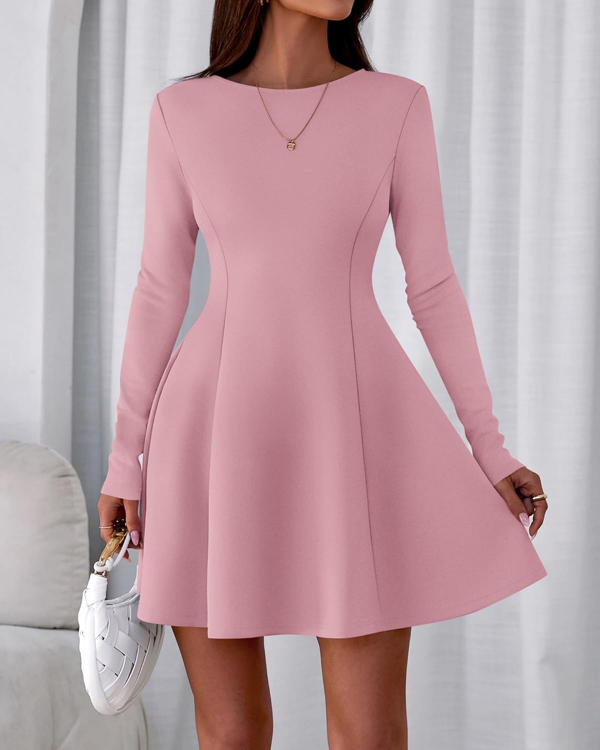 BTFBM Fall Dresses for Women 2026 Elegant Classy Flowy A Line Long Sleeve Business Homecoming Cocktail Sweater Dress - Image 7