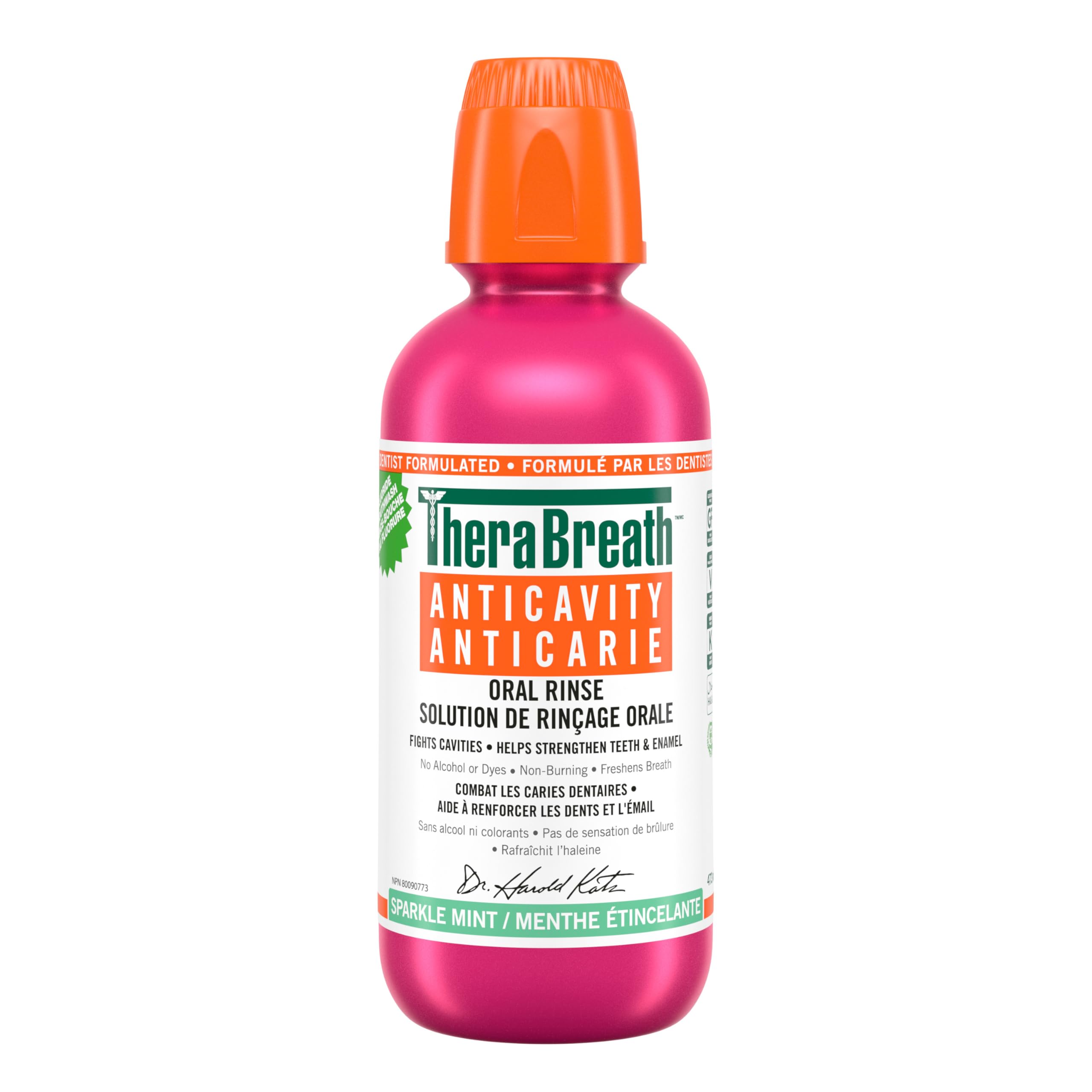 TheraBreath Anticavity Oral Rinse, Fights Cavities with Fluoride, Alcohol & Dye-Free Mouthwash, Certified Vegan, Halal, Kosher & Gluten-Free, Sparkle Mint, 473ml (Pack of 1)