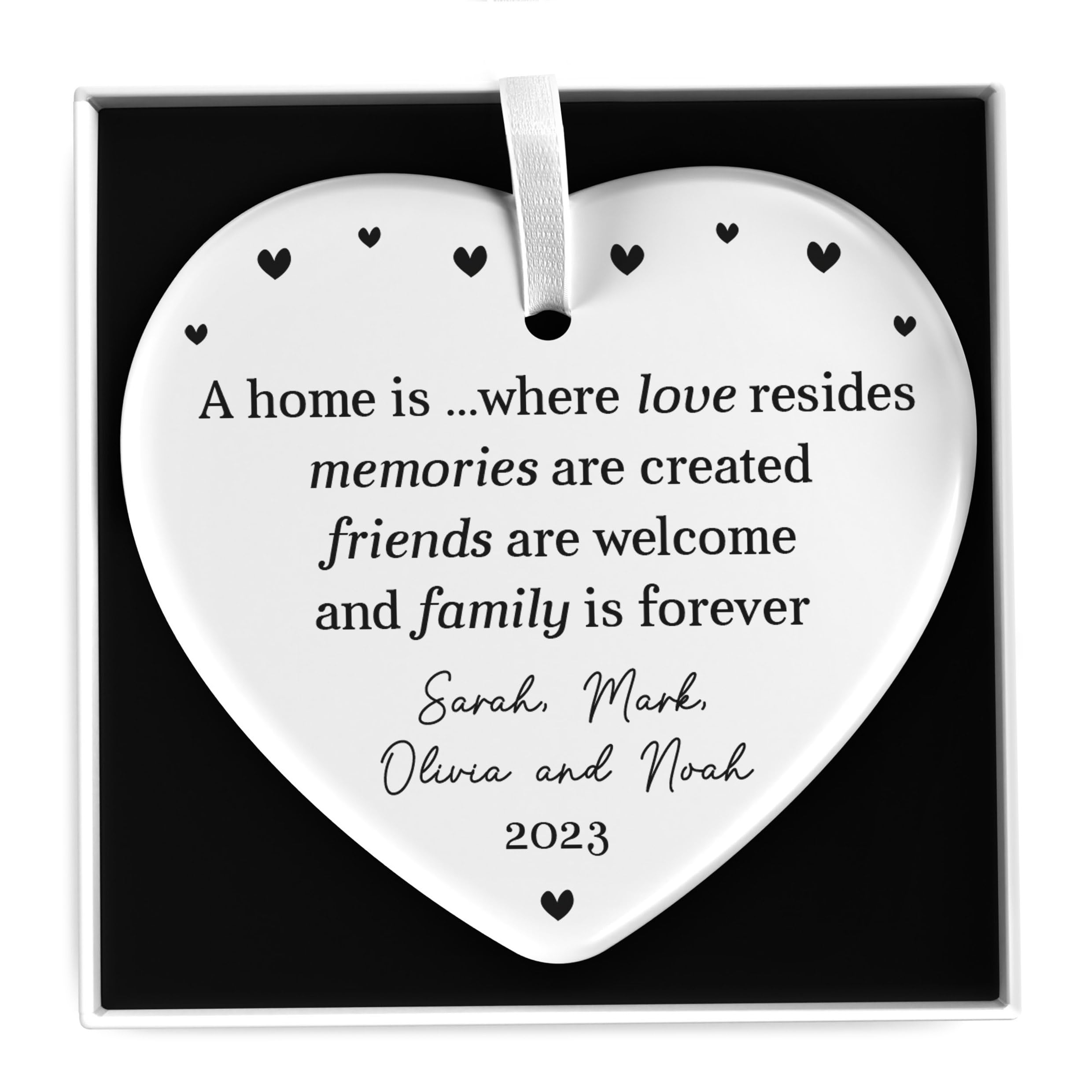 Beecreative New Home Gifts For Family, New House Gift Ideas For Family, House Warming Gifts, Personalised White Ceramic Heart Plaque Gift, With Gift Box
