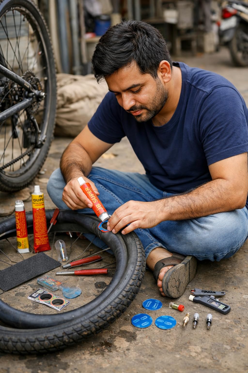 Bicycle Puncture Repair Tool Kit with Screwdrivers, Patches, Adhesive, and Multi-Tool