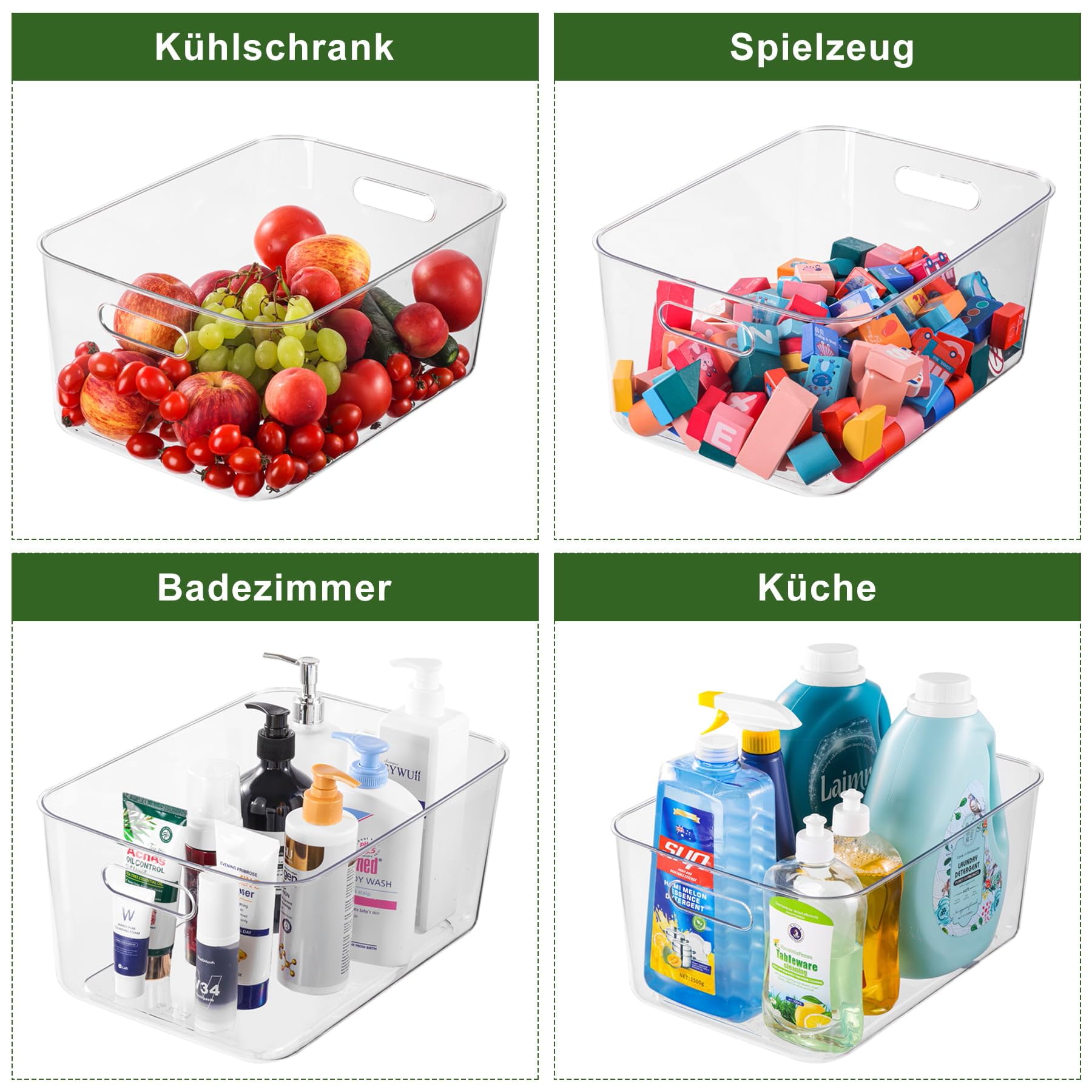 Juego de 8 organizadores para frigorífico, cajón, organizador, cajón, apilable, caja para frigorífico, caja de almacenamiento para cocina, almacenamiento para despensa (4 tamaños)