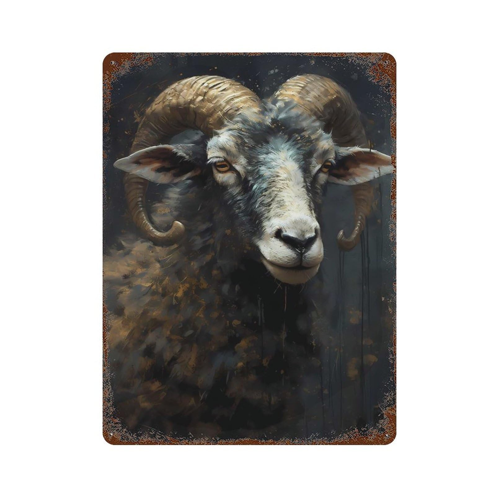 Sheep Playful Aged Metal Wall Plaque 15.7"x11.8", Industrial Home Decor for Pub, Kitchen And Man Cave Decor