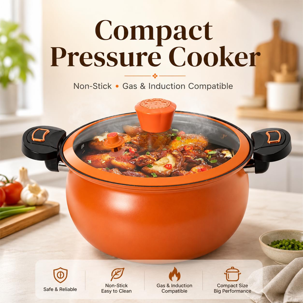 Non Stick Enamel Cast Iron Micro Pressure Cooker 8L Garnek ze szklaną pokrywką do indukcji gazu, szybko gotujący głęboki rondel do domowej kuchni