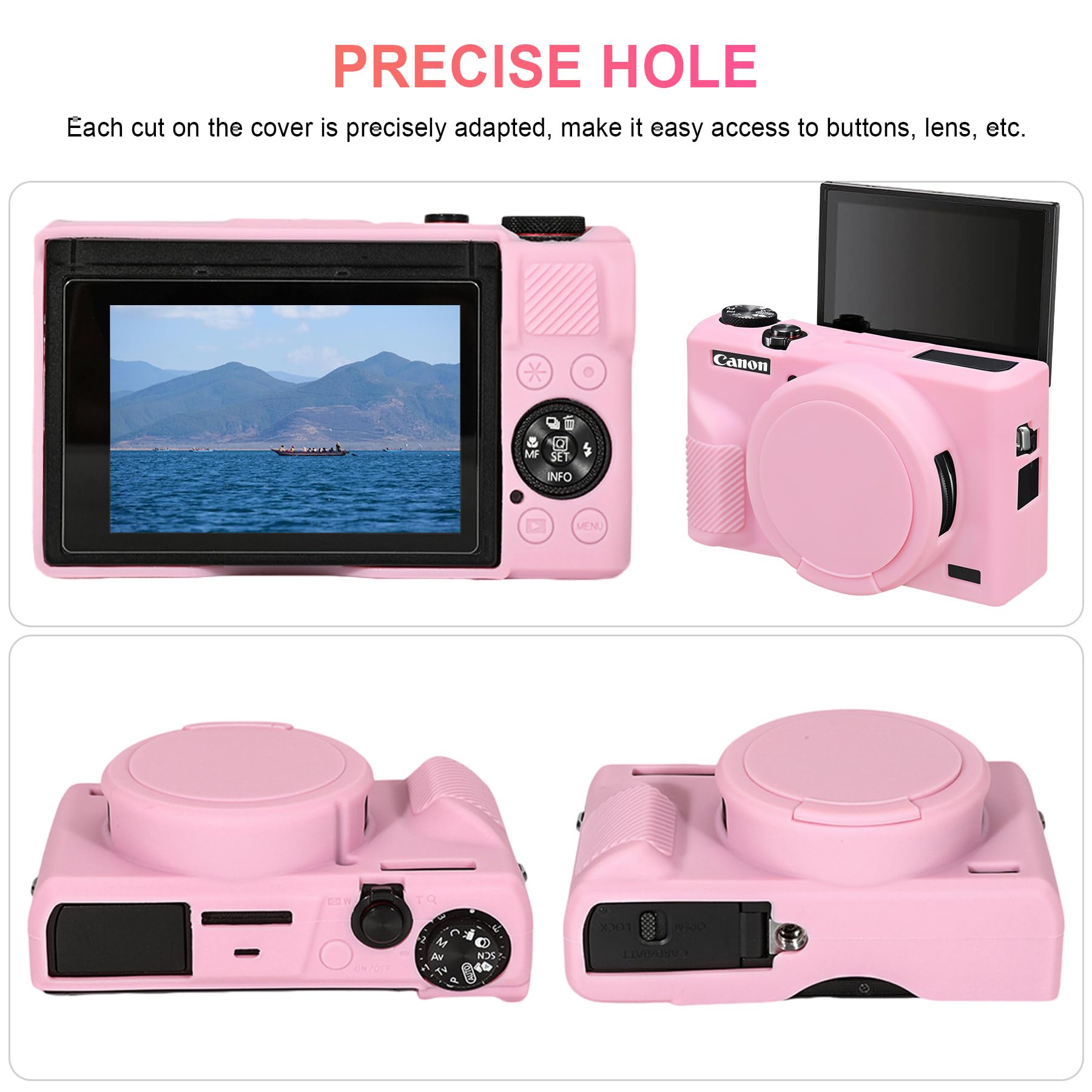 Estuche Canboc para cámara Digital Canon PowerShot G7X Mark III, Estuche de Transporte Duro + Cubierta de Silicona Suave con Cubierta de Lente extraíble, Rosa gelatina