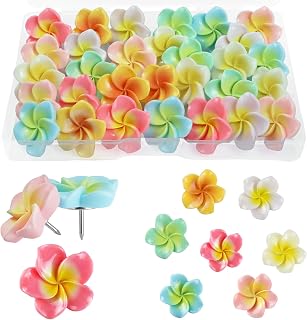30pcs Flower Cabochons Flatback Plumeria Flower Push Pins in 7 Colors Cute Office Decor for Women Cork Board Bulletin Board, Photos Wall Maps and Other Offices Schools Supplies Christmas Decoration