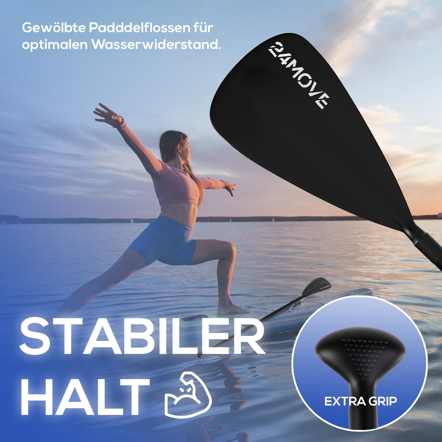 24MOVE® Paddel Teleskoppaddel Stechpaddel Einzelpaddel für SUP Stand Up Board, Leicht aus Aluminium 210cm, grün, blau, schwarz