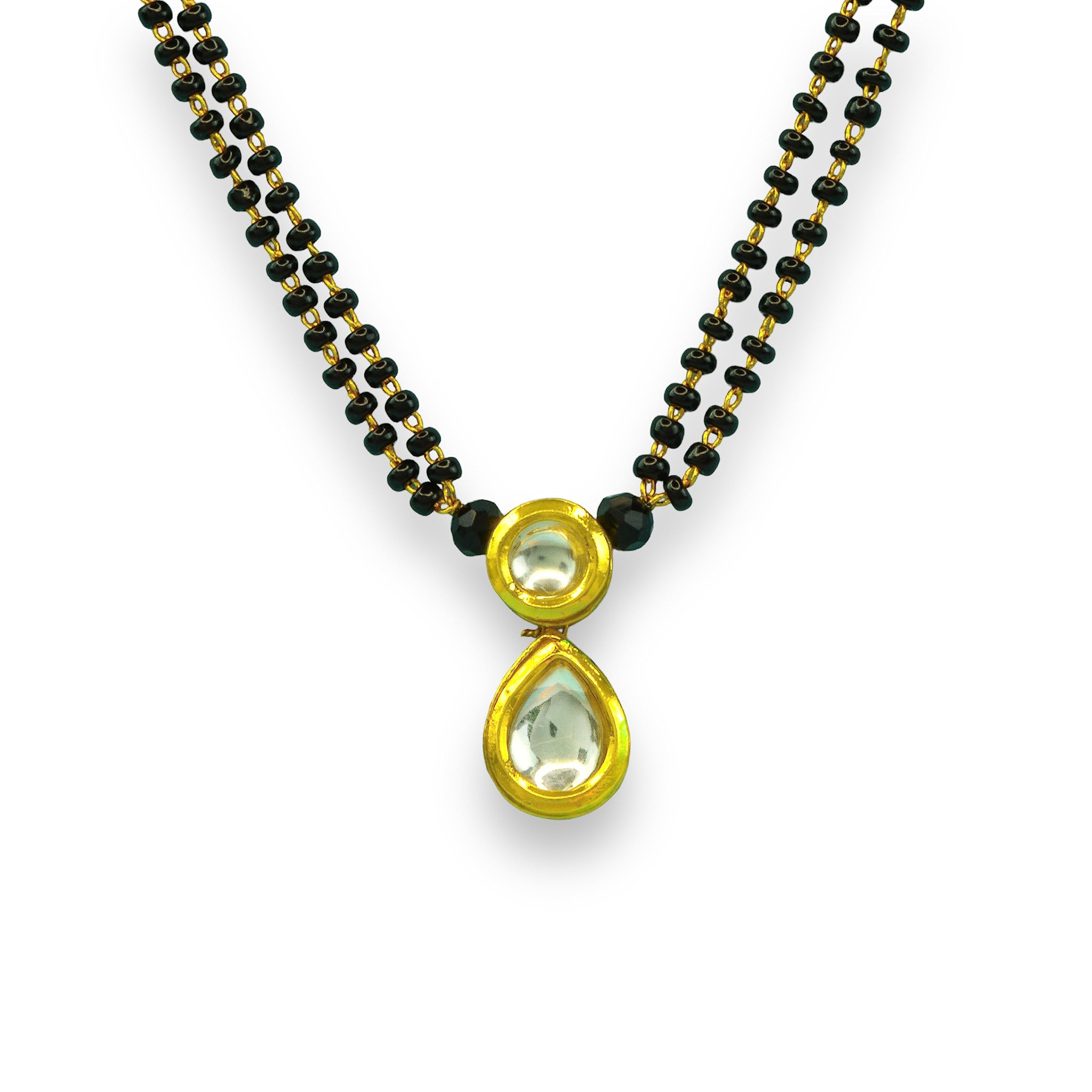 Kyoot Jewels Mangalsutra Gold Plated Kundan Stone With Black Beads Double Strand Mangal sutra Chain for Women & Girls (kundan, 18 Inch) (Pear Round) (B0CC2NQ592) Amazon Price History, Amazon Price Tracker