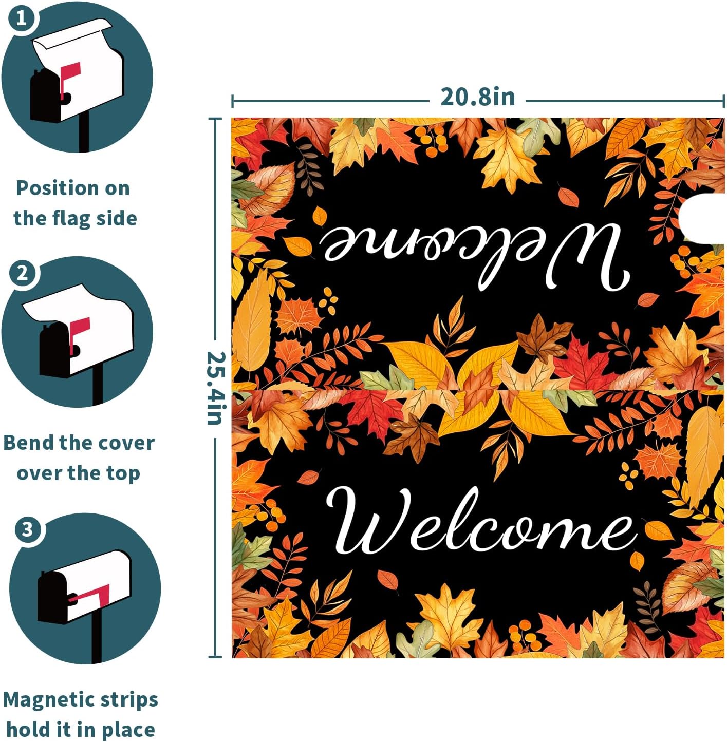 Happy Fall Oversized Mailbox Covers 25x21 Inch Fall Maple Leaves Mailbox Decorations Autumn Thanksgiving Welcome Mailbox Post Protector Seasonal Letterbox Covers for Garden Yard Outdoor Outside