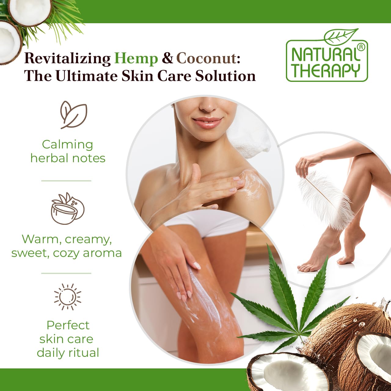 Natural Therapy Body Lotion for Women and Men with Hemp & Coconut Oils – Moisture Skin Care - Maximum Hydration Nourishing Body Moisturizer with Dead Sea Minerals – All Skin Types (16.9 fl. oz) image 3