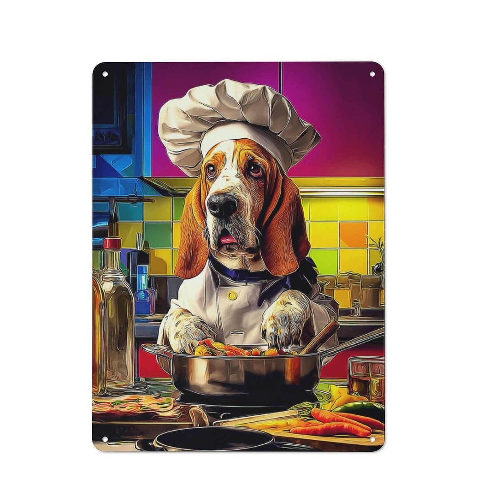 Junmoney Basset Hound Chef In Kitchen Country Vintage Metal Wall Decor 40X30cm, Decorative Tin Sign For Cottage, Kitchen, Hallway Or Breakfast Nook