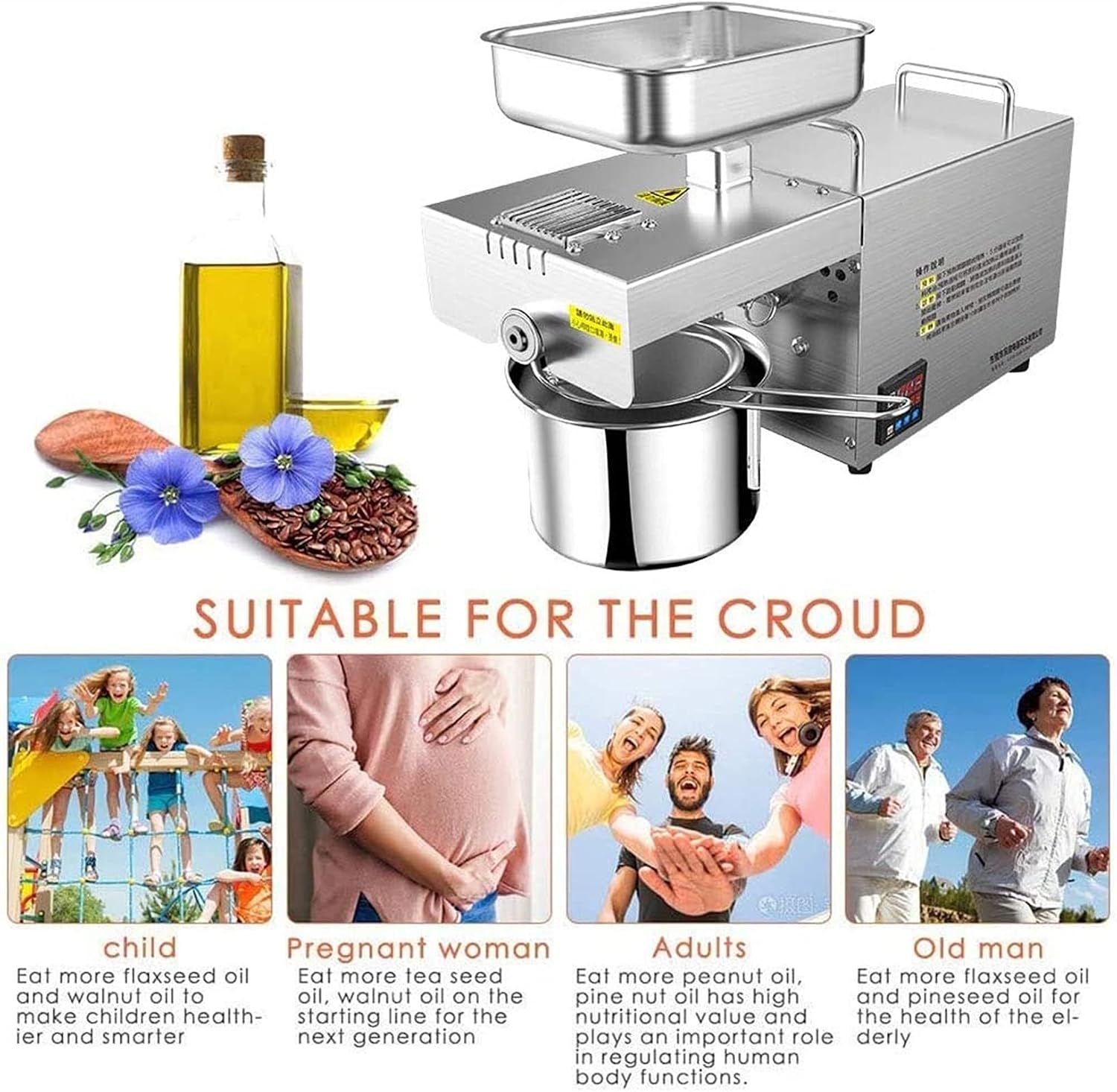 220V Hot and Cold Commercial Oil Press Machine Stainless Steel Oil Press Automatic Oil Press Expeller Extractor High Oil Extraction for Coconut Castor Olive Peanuts