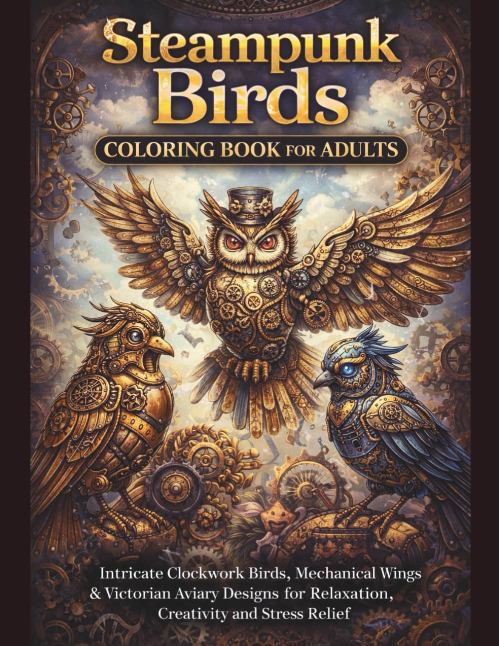 Steampunk Birds Coloring Book for Adults: 70 Single-Sided Intricate Clockwork Birds, Mechanical Wings & Victorian Aviary Designs for Relaxation, Creativity and Stress Relief