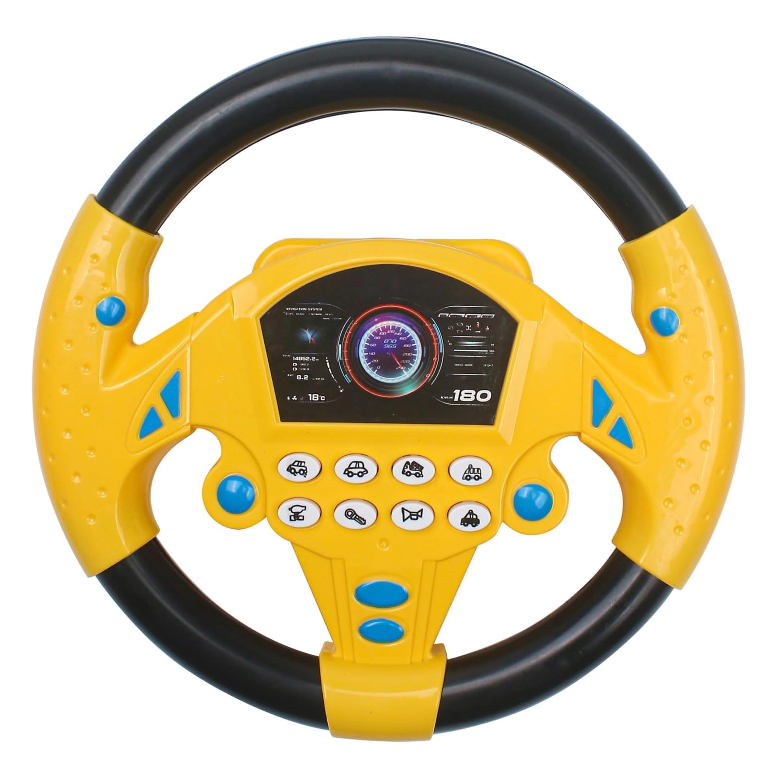 Kids Steering Wheel Toy, Simulated Driving Controller with Realistic Engine Sounds and Musical Learning Modes, Early Educational Toy for Car Backseat (Yellow)