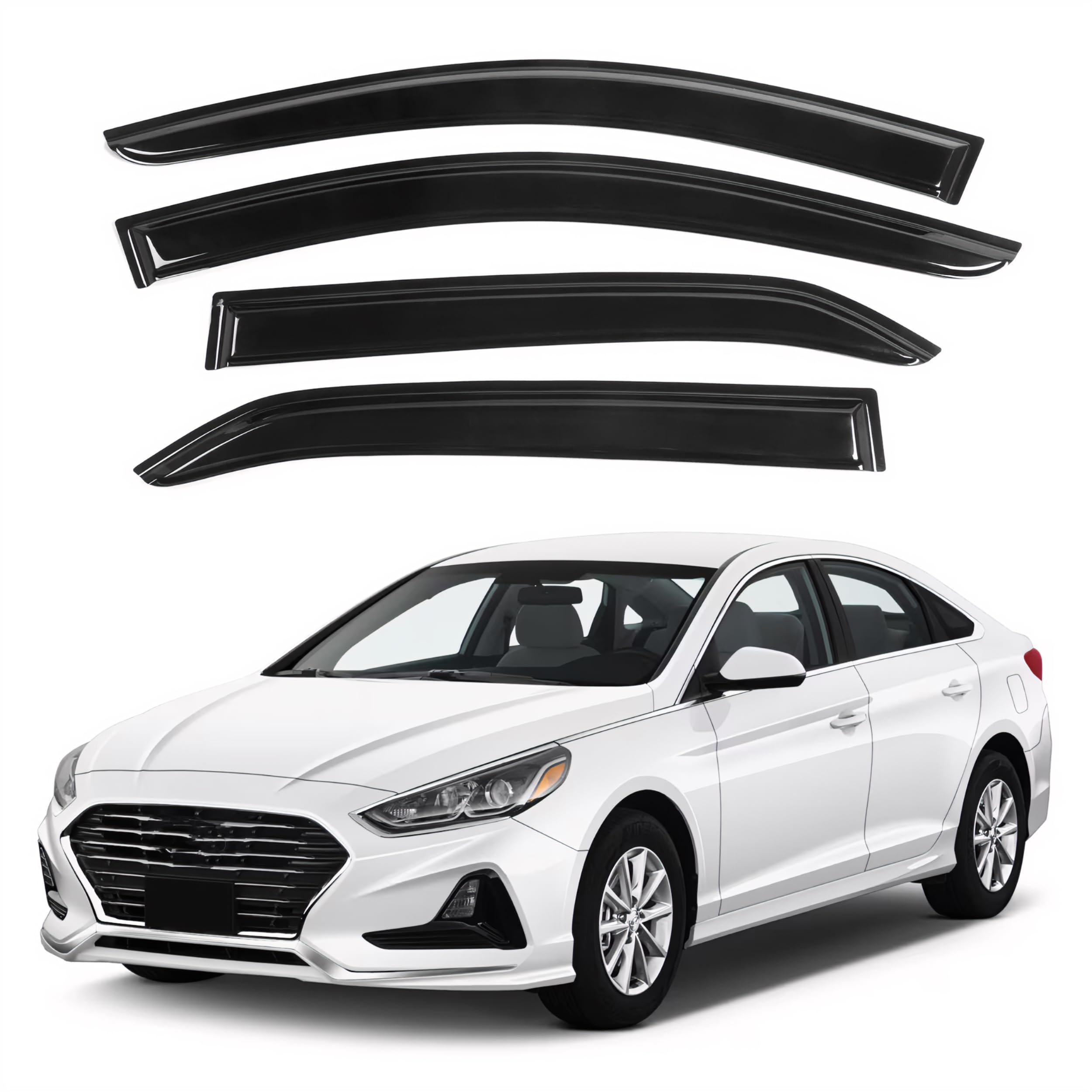 Window Visor Compatible with Hyundai Sonata 2015-2019 & Hybrid 2017-2019, Rain Guard Tape-On Extra Durable Sun Wind Air Side Vent Window Deflector, 2015 2016 2017 2018 2019