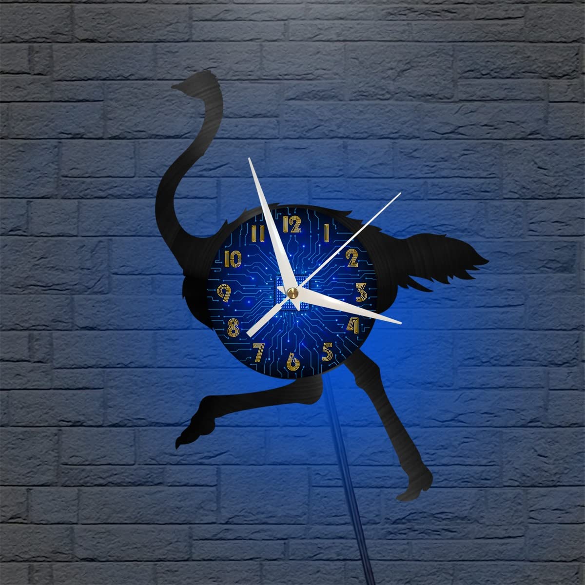 Horloge murale silencieuse autruche vinyle LED sans tic-tac