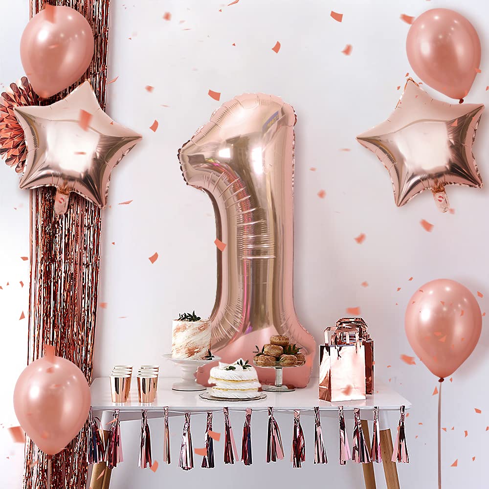 Unisun Ballon-Set – 40 Zoll Rose Gold Zahlenballon Mit 4 Latexballons & 2 Folienballons, Für Geburtstagsdeko