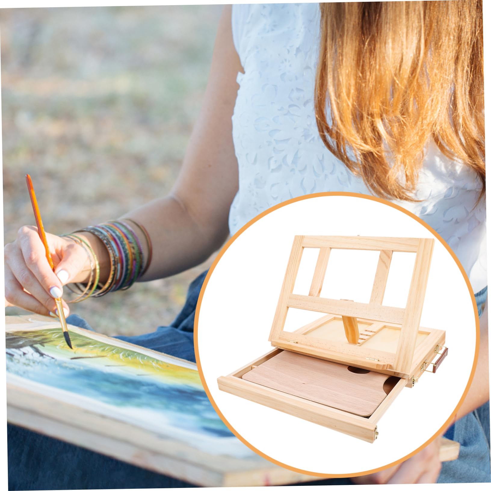 Operitacx Faltbarer Tisch Easel mit Schublade Holz Tragständer für Malerei Displayhalter und Präsentationsständer Naturholzfarbe