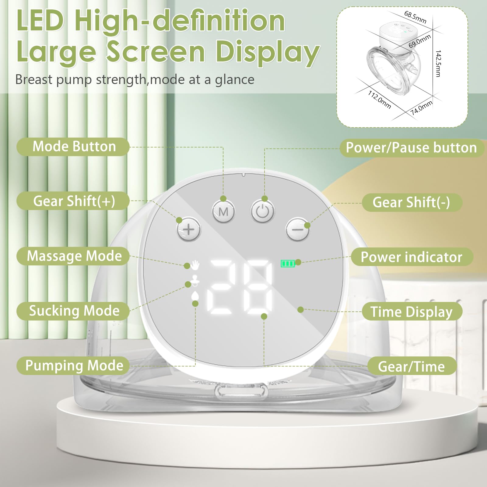 Journeyside Tiralatte Portatile Elettrico, Tiralatte Indossabile Tiralatte Elettrico a Mani Libere con 3 Modalità e 9 Livelli, Display a LED, Tiralatte Leggero Ultra Silenzioso, Flangia 24 mm - 5