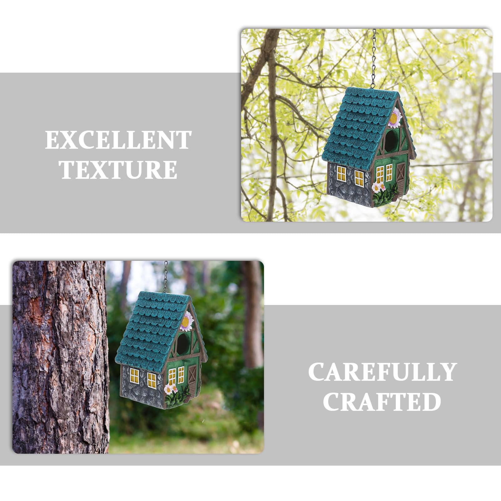 Zerodeko 2 Casitas para pájaros de Exterior, Casitas Colgantes de Resina, Decorativas para pájaros de jardín con Estilo rústico para Patio Trasero, Porche, Rama de árbol.