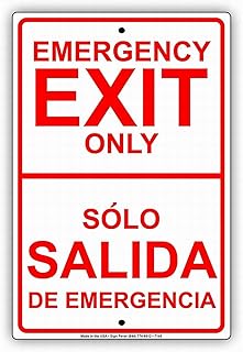 LoMall Safety Sign 8x12 Emergency Exit Only SÃ³lo Salida De Emergencia English Spanish Dual Language Wall Art Warning Caution Tin Signs Metal Road Yard Decor