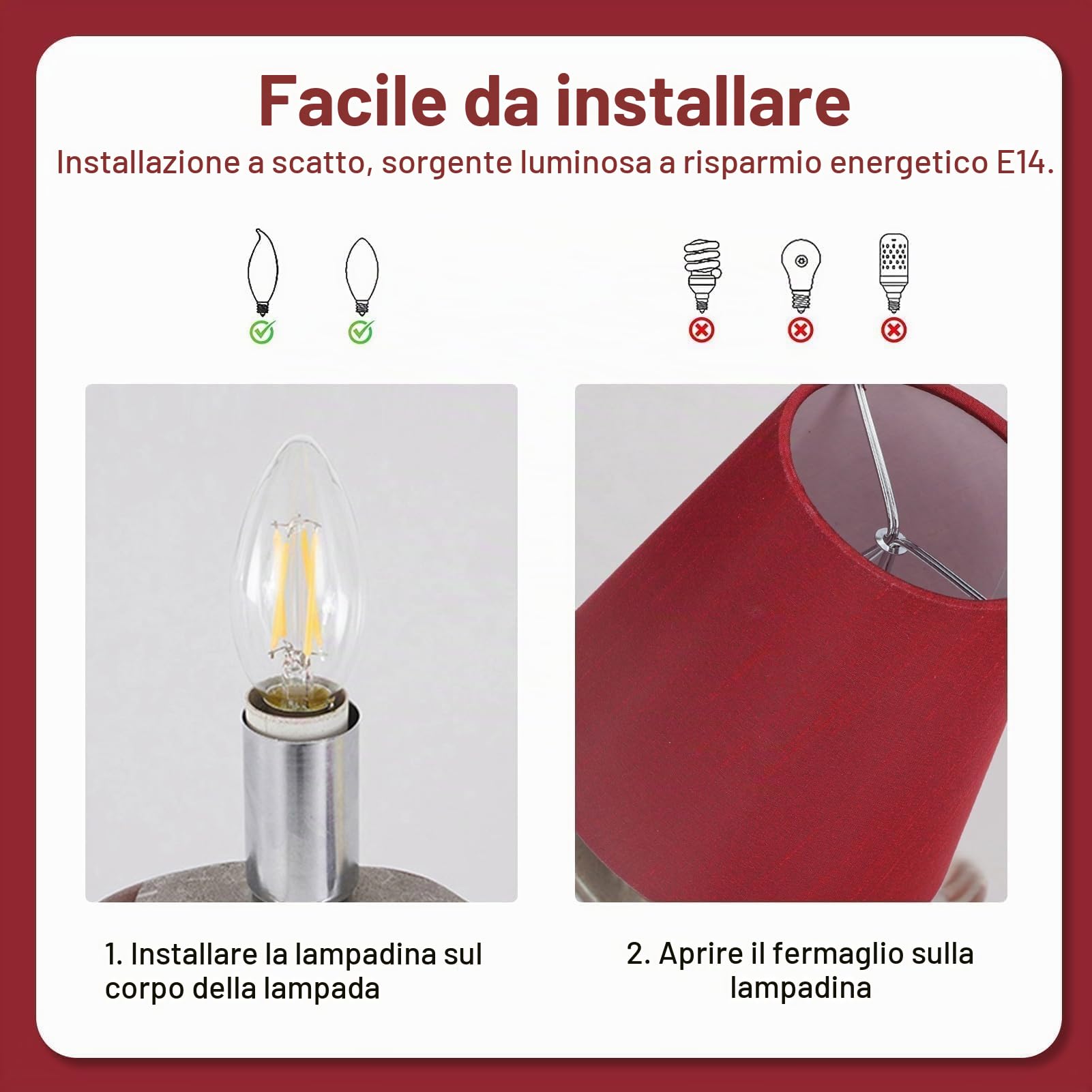 Cyrank Paralume lampadario in Tessuto E14, Set di 6 Paralume a Clip Moderno Paralume a Sospensione Paralume per lampade da Parete da Terra da Tavolo(Vino Rosso)