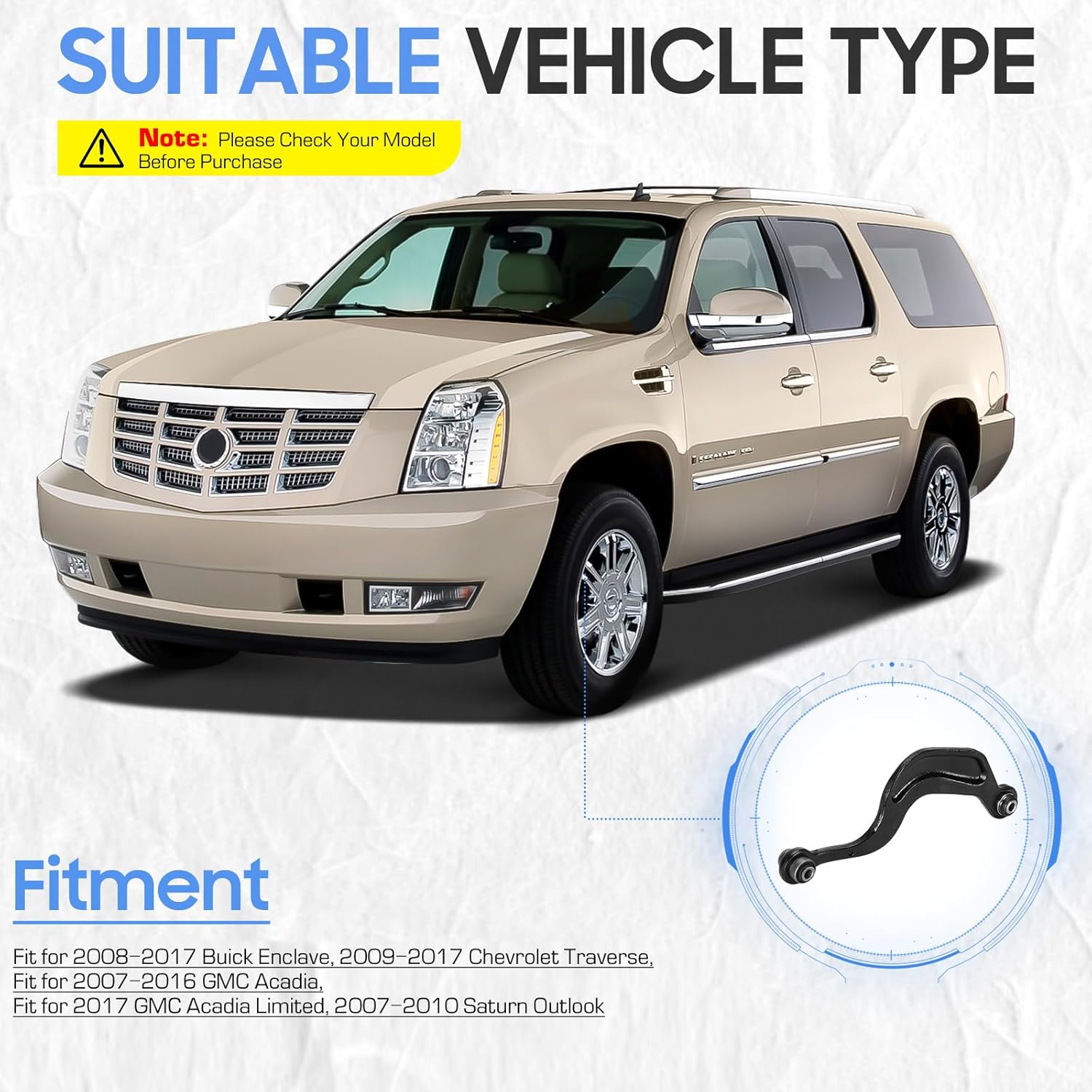 Rear Upper Control Arms Suspension Kit for 2009-2017 Chevrolet Traverse, 2008-2017 Buick Enclave, 2007-2016 GMC Acadia, 2007-2010 Saturn Outlook K641643 K641644 (2PCs)