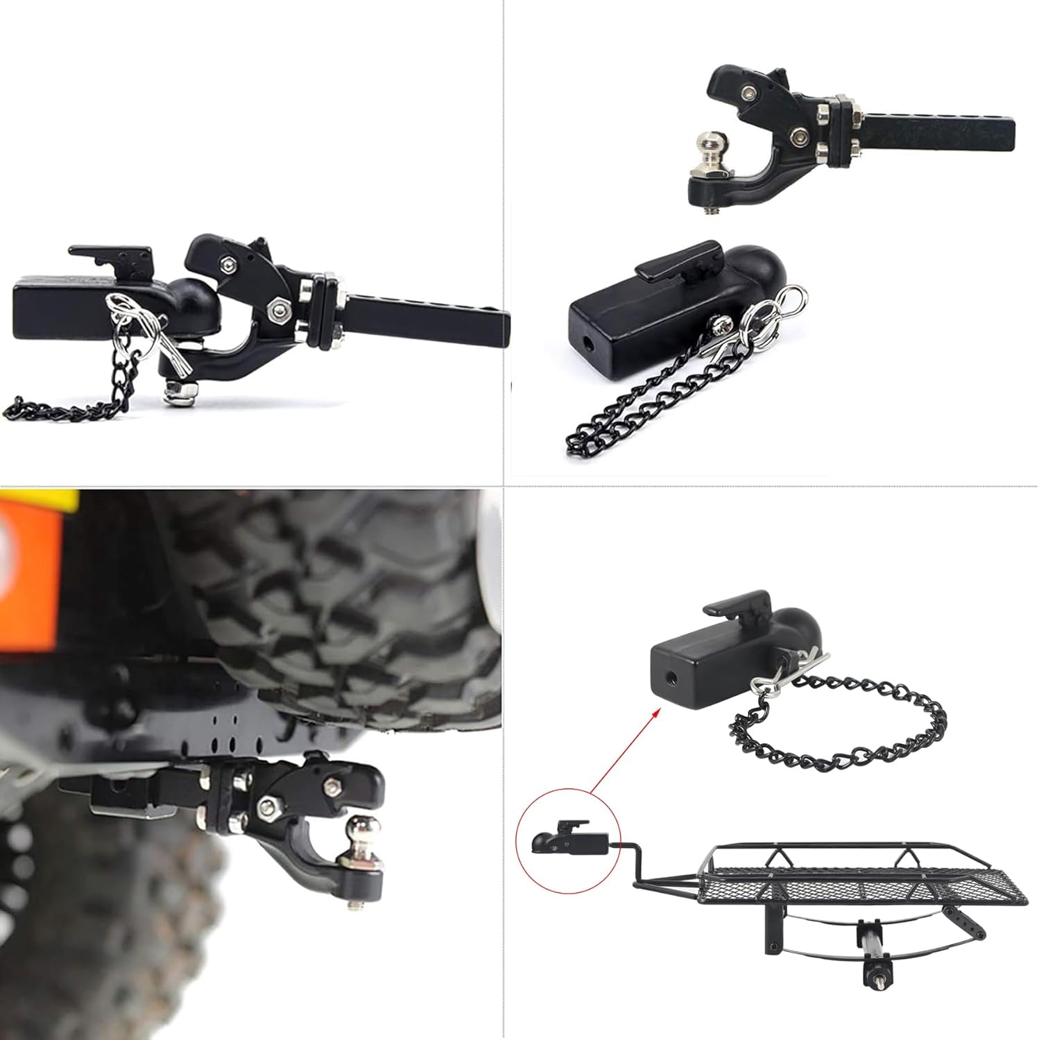 AMK 1/10 Scale RC Trailer Hitch Tow Hook, RC Trailer Hitch Receiver for RC Crawler Redcat GEN 8 Scout II CC01 TF2 TRX4 Axial SCX10 90046 (Linkage Assembly)