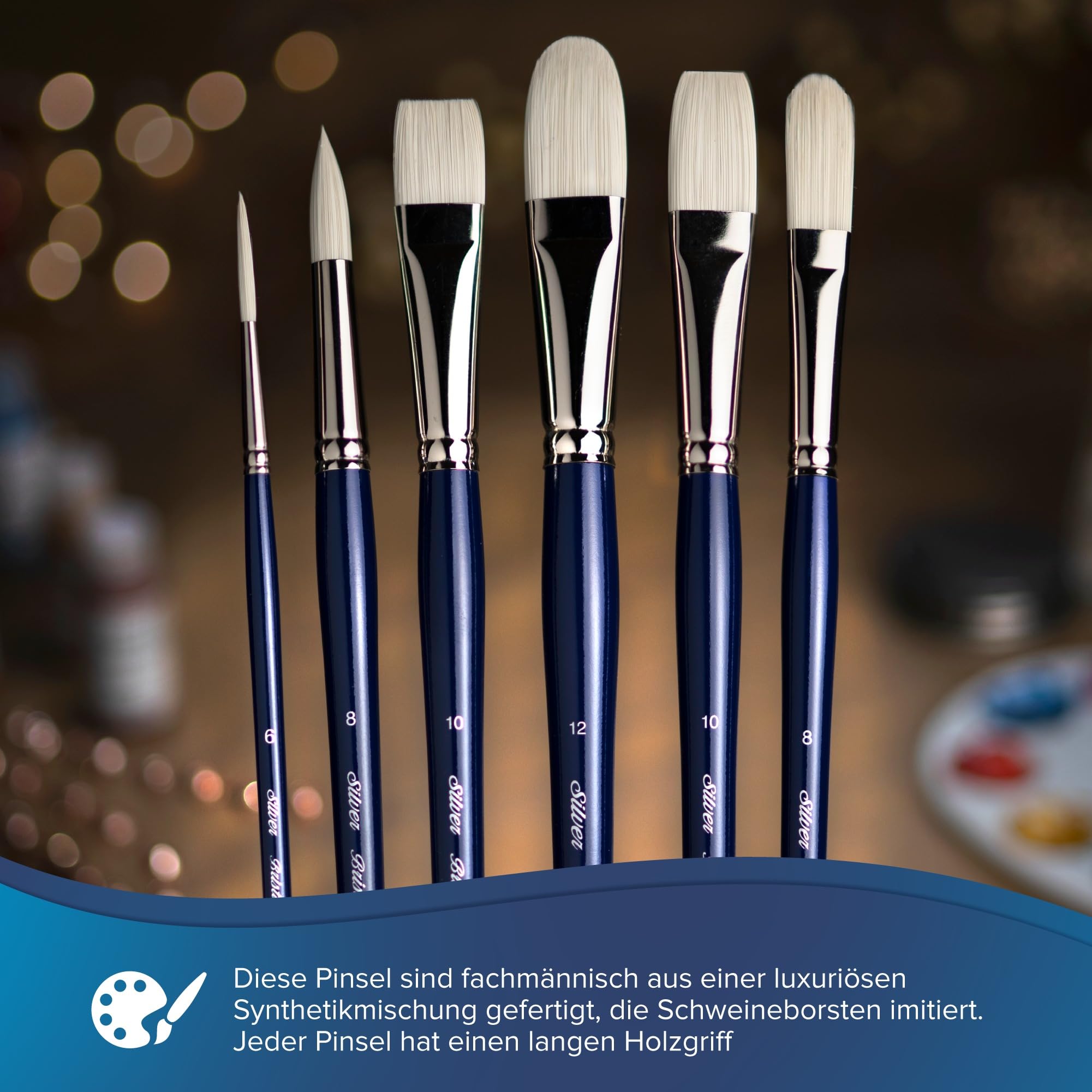 Silver Brush Limited Bristlon Kunst Pinselset, Pinsel Acrylfarbe und Ölfarbe, Langer Griff, 4er Set Pinsel