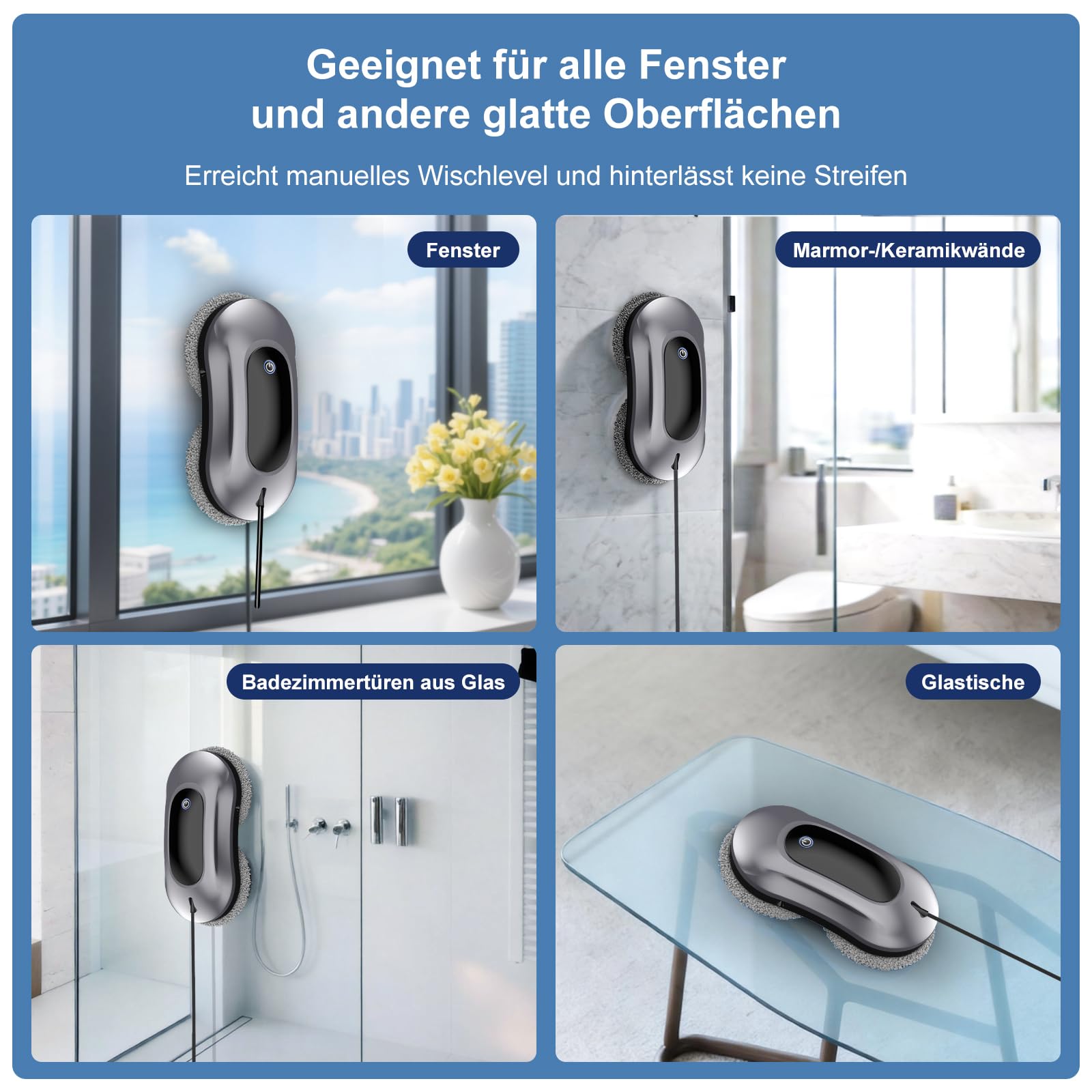 Fensterputzroboter, 6000Pa, Doppel‑Sprühfunktion, für Fenster, Glastüren