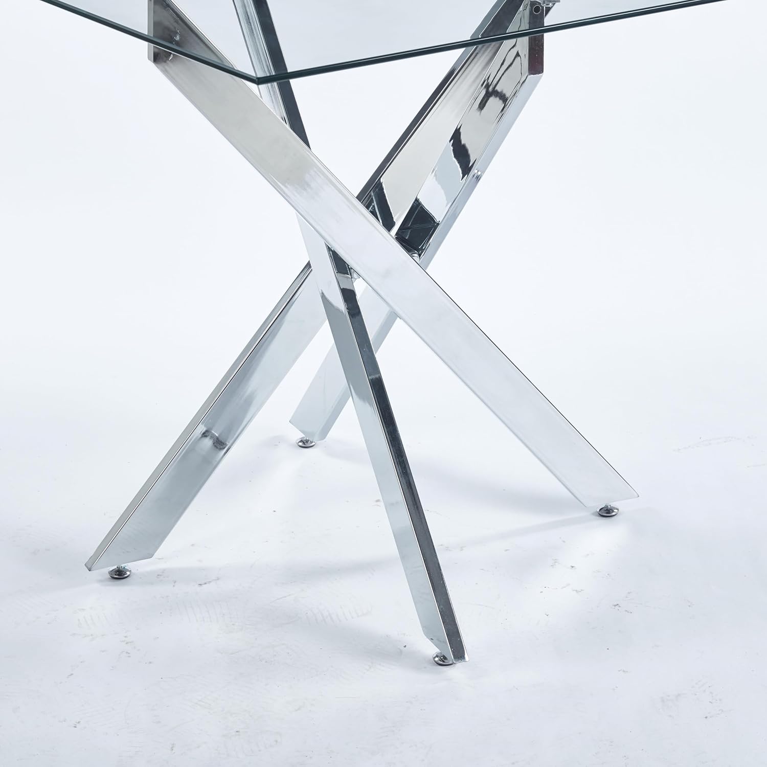 Square Glass Dining Table Set,36'' Glass Kitchen Dining Table Set for 4,5-Piece Glass Dinner Table with Silver Metal Legs and Velvet Chair Set for Apartment