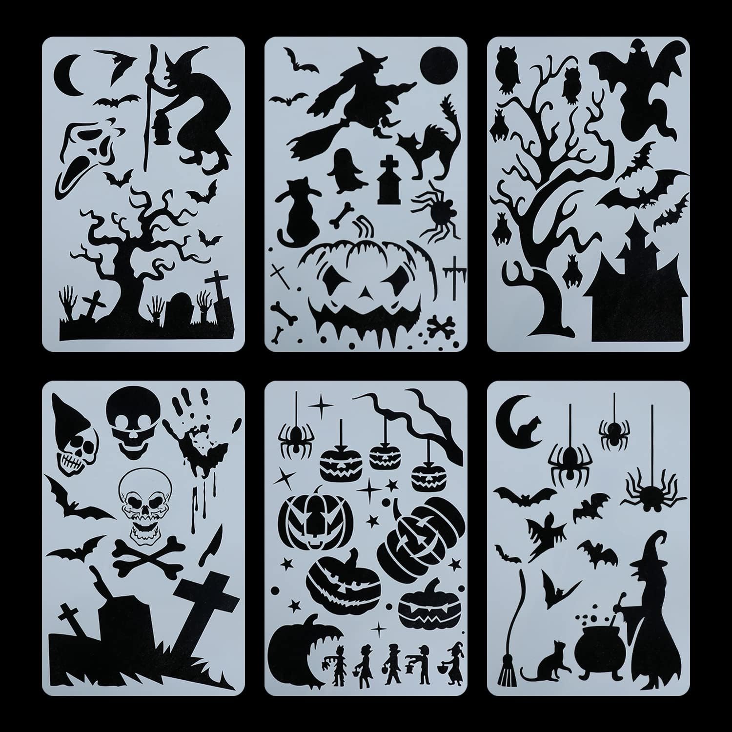 12-Pack Halloween Drawing Stencils - 7.87x7.87 Inch Reusable Pumpkin Carving Templates (Style 1)