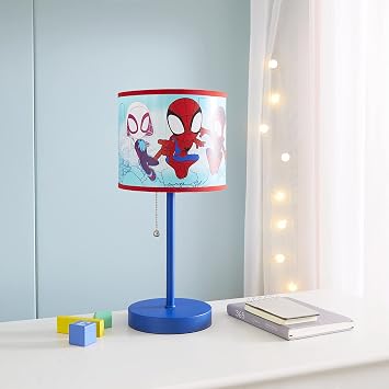 Marvel Spidey and His Amazing Friends Table Lamp,Kids Stick Lamp with Pull Chain by Idea Nuova,Fun Bedroom or Nightstand Lighting,Official Spidey Decor