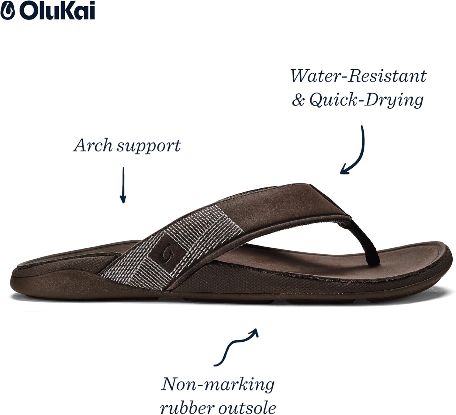 OLUKAI Tuahine Men's Waterproof Leather Sandals, Versatile Beach Flip Flops, Arch Support & Comfort Fit, Lightweight & Durable, Enhanced Grip & Traction - Image 4