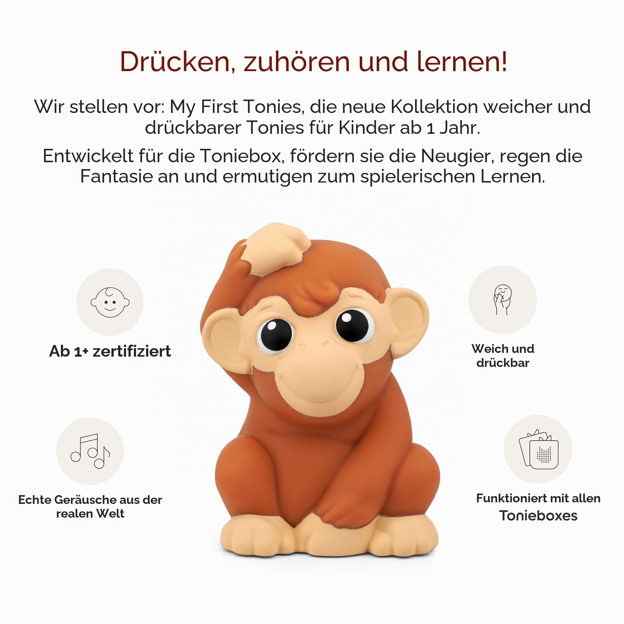 Tonies My First Jungle Set - Affe, Papagei und Tiger, weiche und quetschbare Audio-Spielzeugfiguren