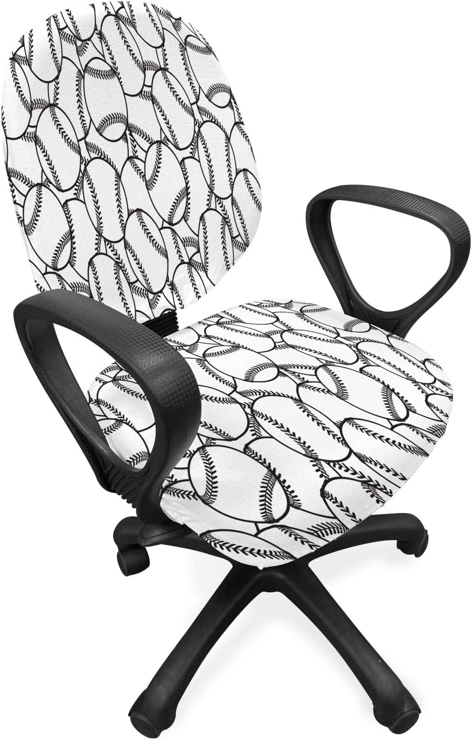Ambesonne Baseball Office Chair Slipcover, Monochrome Sports Tee Ball Soft Ball Sports Active Life Motivation Print, Protective Stretch Decorative Fabric Cover, Standard Size, Black Grey