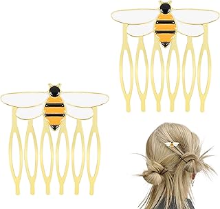 Hair Side Combs French Teeth Hair Combs for Women Girl Hair Decorative Hair Pins for Styling, Metal Hair Fork Comb Gold Hairpins Cute Hair Accessories Gift for Thin Hair Fine Hair (Bee)