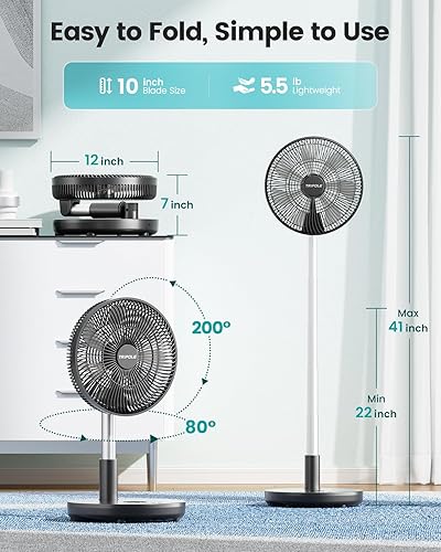Vista 4 de TriPole Ventilador de pie plegable 30 cm Ventilador de pedestal portátil recargable con batería con control remoto, configuración de temporizador