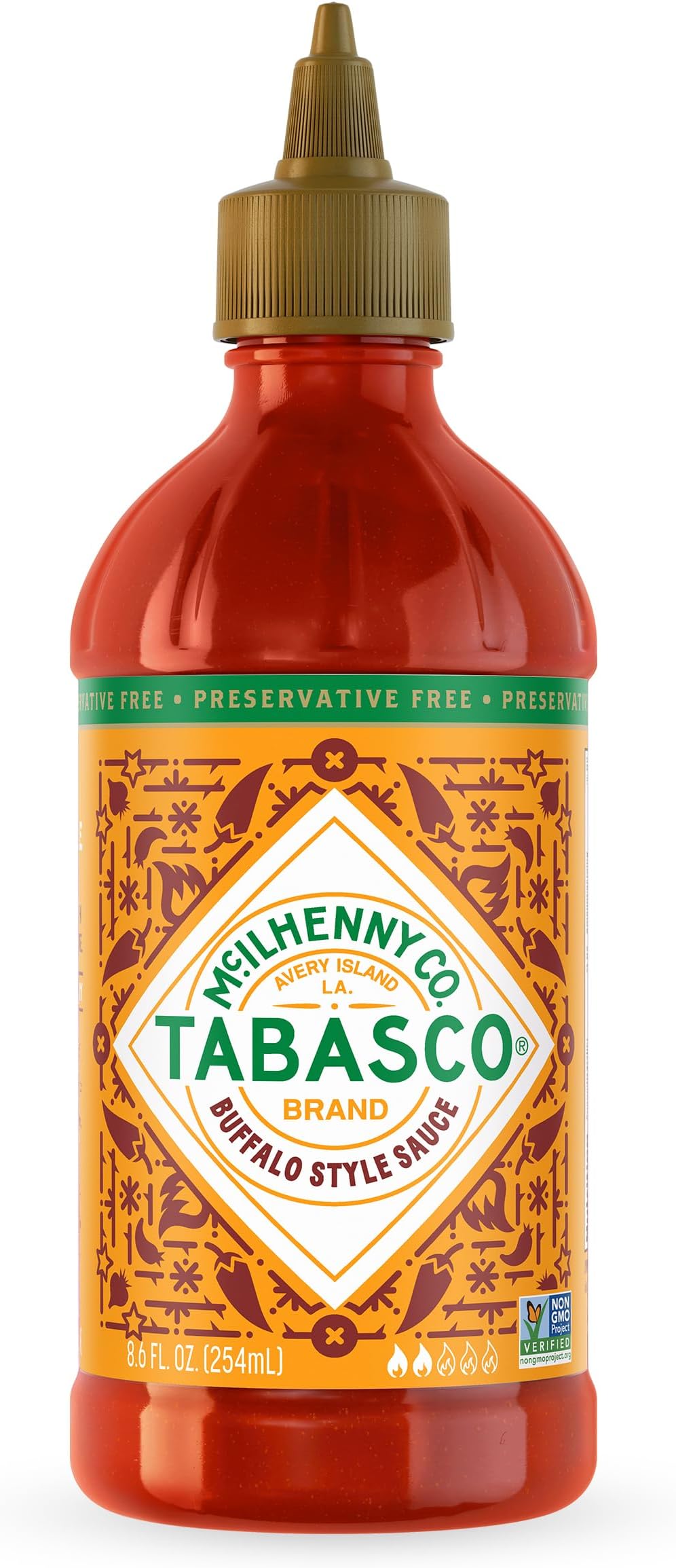 TABASCO Brand Buffalo Style Sauce, Medium Hot Sauce, Easy-to-Squeeze Bottle, Thick & Tangy, Five Simple Ingredients, Great on Chicken Party Wings & More, 8.6 Fl Oz (Pack of 1)