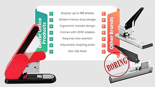 Miniatura 10 de Engrapadora moderna resistente, palanca sin esfuerzo, capacidad de 190 hojas, 2,000 grapas resistentes incluidas, grapadora de escritorio, grapadora