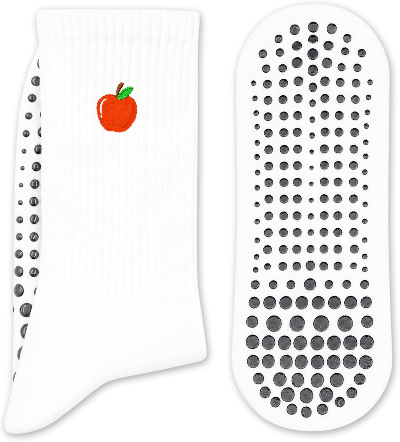Pilates Socks with Grips for Women, Fruit Embroidered Non Slip Socks, Yoga Barre Hospital Gym